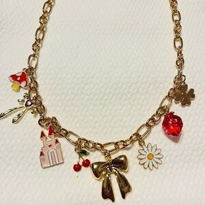 Chain pendant charm necklace gold mushroom bow fruit